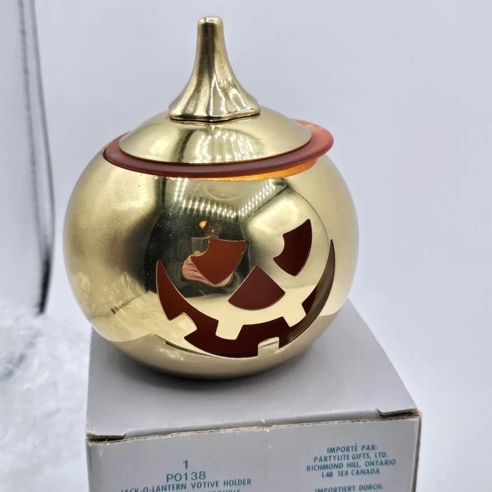 PartyLite  P0138 Brass Jack-O-Lantern Votive‎ Candle Holder - W/Box - Halloween